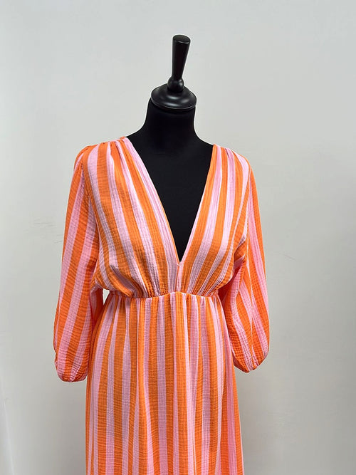 Vestido Lily Rayas - Naranja y Rosa