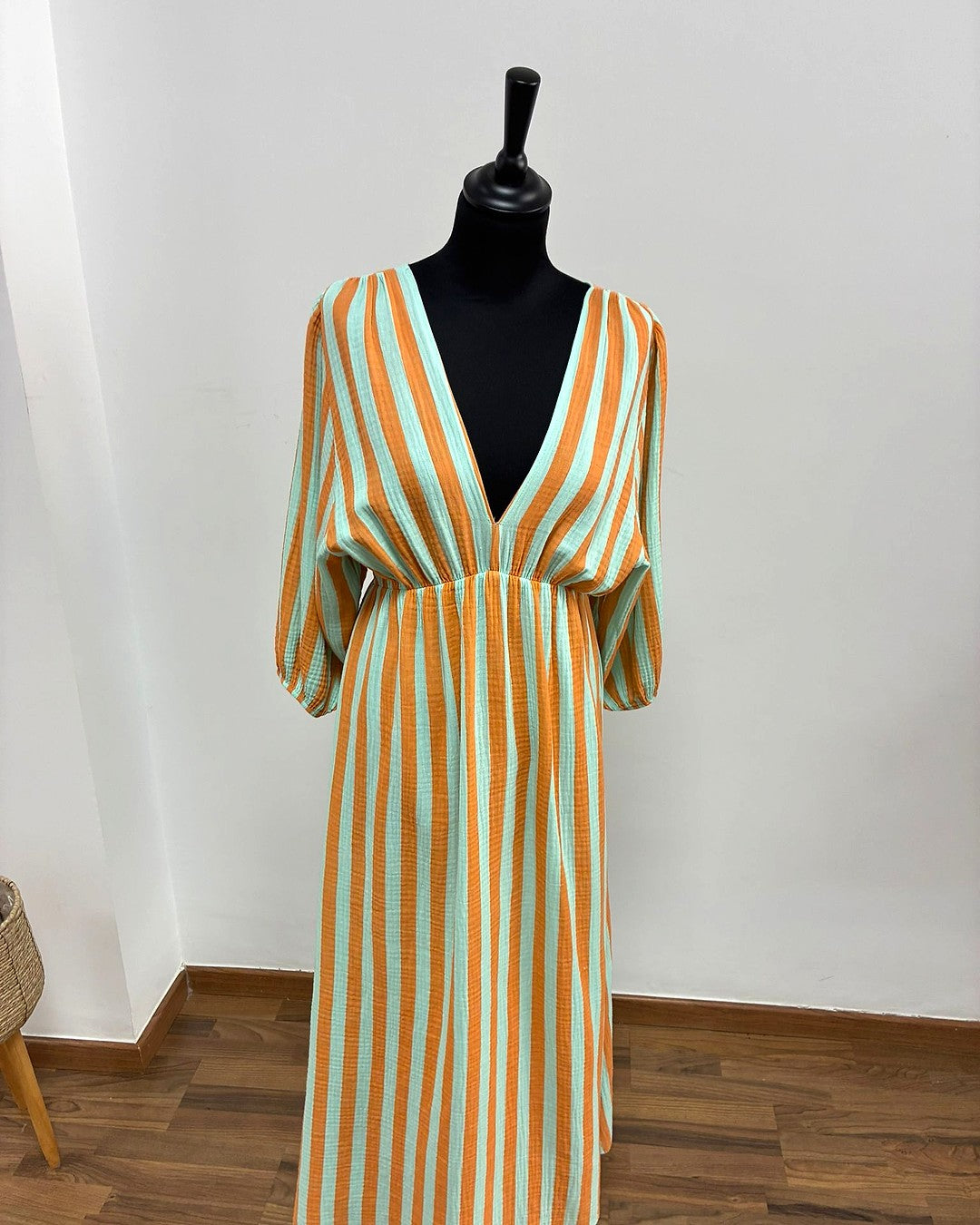 Vestido Lily Rayas - Verde Menta y Naranja - Imagen 1